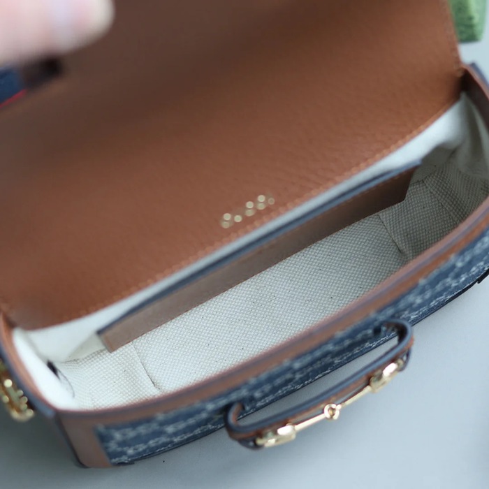 GUCCI 658574 レザー デニム 斜め掛けバッグ、ハンドバッグ GG、馬銜 20cm サイズ:20.5x14x5cm