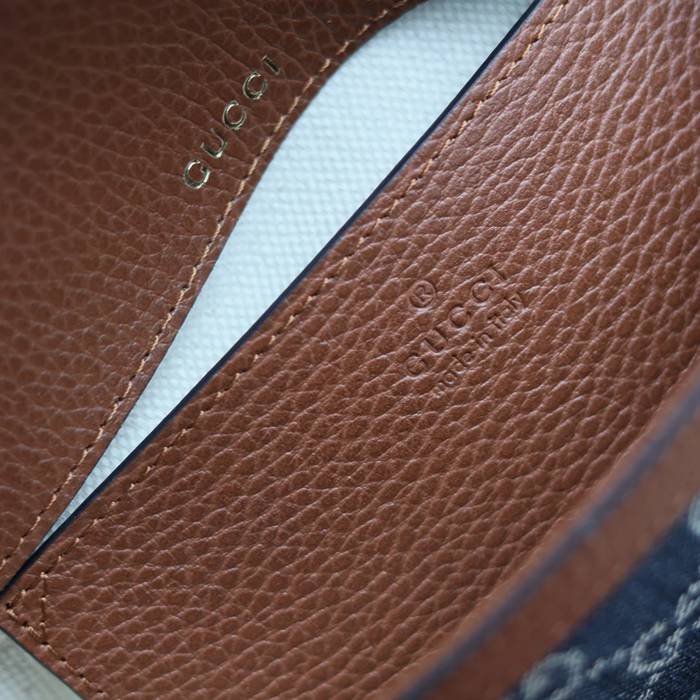 GUCCI 658574 レザー デニム 斜め掛けバッグ、ハンドバッグ GG、馬銜 20cm サイズ:20.5x14x5cm