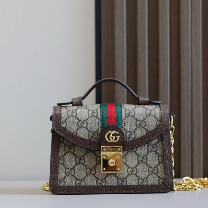 GUCCI 696180 キャンバス ブラウン 斜め掛けバッグ、ショルダーバッグ、ハンドバッグ オフィディア、GG、クラシック 18x13cm サイズ:18x13cm