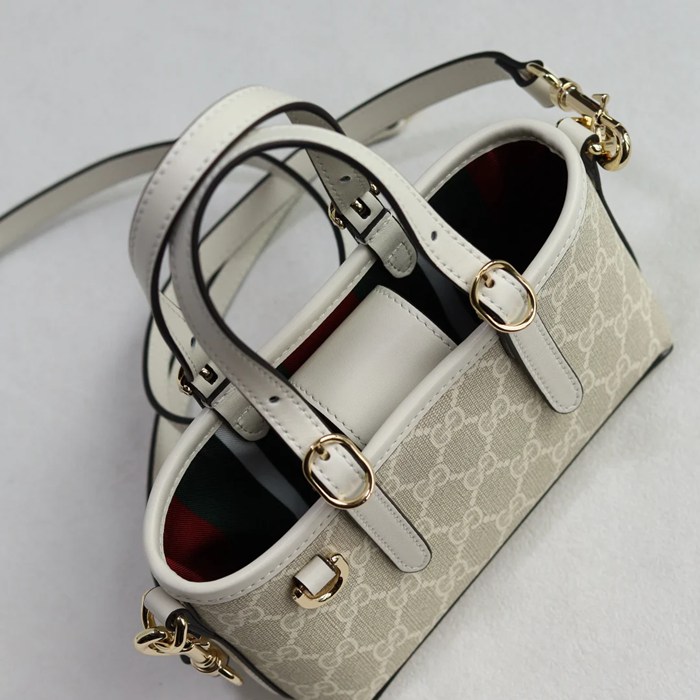 GUCCI 855491 レザー ブラウン、ベージュ 斜め掛けバッグ、ハンドバッグ GG 18cm サイズ:18x15x6.5cm