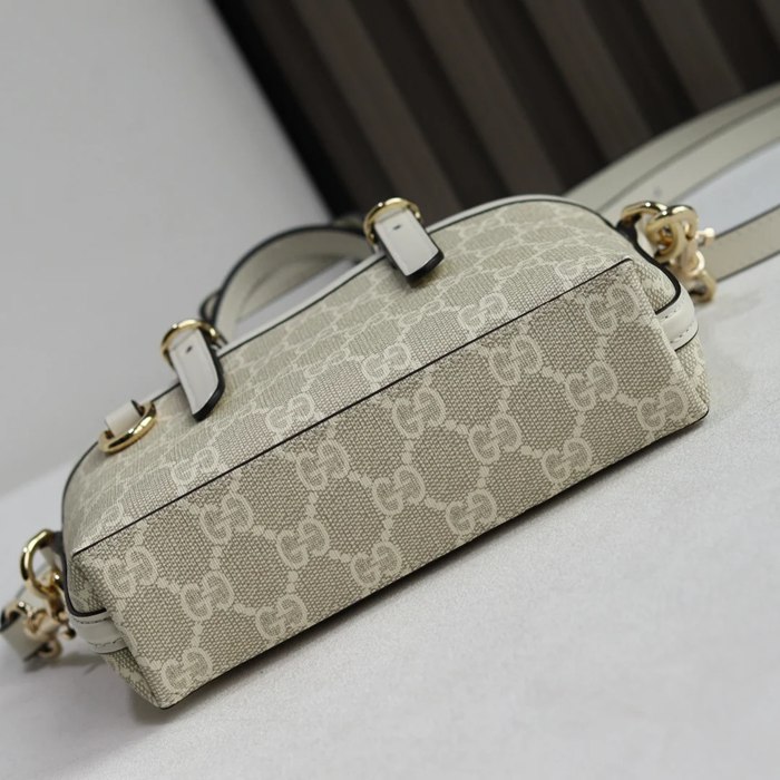 GUCCI 855491 レザー ブラウン、ベージュ 斜め掛けバッグ、ハンドバッグ GG 18cm サイズ:18x15x6.5cm