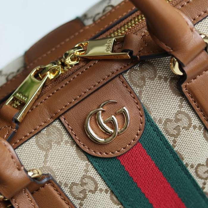 GUCCI 857595 カーフレザー、キャンバス ブラウン 斜め掛けバッグ、ショルダーバッグ、ハンドバッグ、化粧ポーチ、円筒バッグ、ハンドバッグ バニティ、クラシック 30x20x16cm サイズ:30x20x16cm