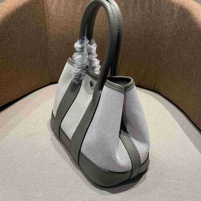 HERMES ガーデン 23cm キャンバス ハンドバッグ セミハンドメイド 金具シルバー 23cm Garden 23cm サイズ:23cm