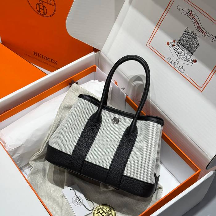 HERMES ガーデン 23cm キャンバス 配色 ハンドバッグ セミハンドメイド 高級感 23cm Garden 23cm サイズ:23cm