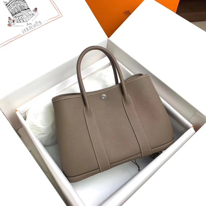 HERMES ガーデン 30cm レザー 象グレー ハンドバッグ セミハンドメイド 30cm Garden 30cm サイズ:30cm