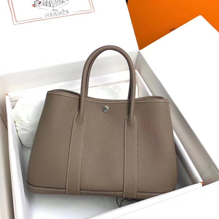 HERMES ガーデン 30cm レザー 象グレー ハンドバッグ セミハンドメイド 30cm Garden 30cm サイズ:30cm