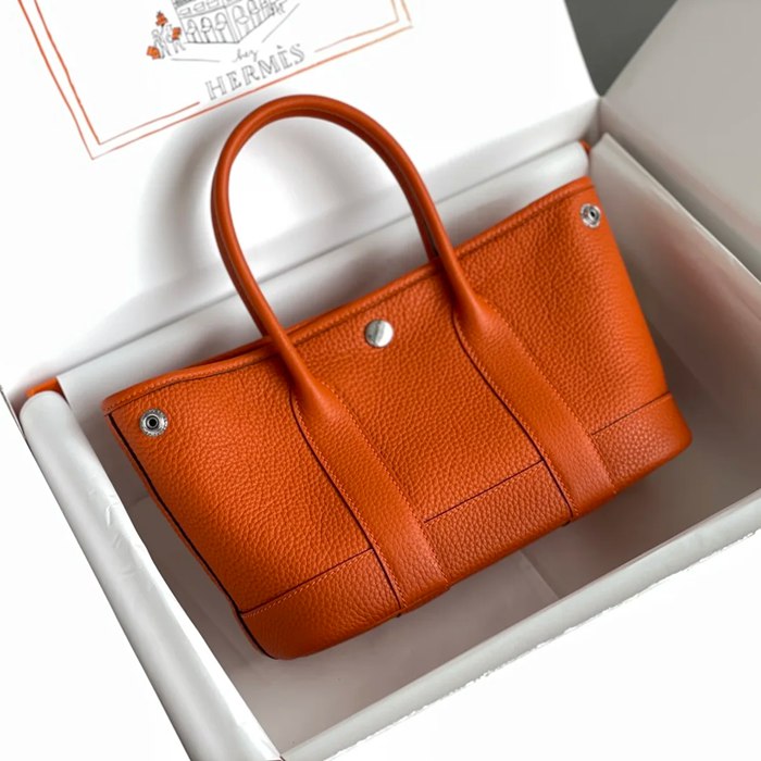 HERMES ガーデン カーフレザー オレンジ ハンドバッグ セミハンドメイド 18cm Garden サイズ:18cm