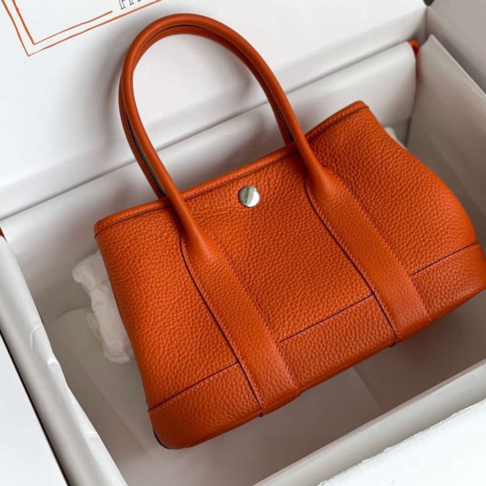 HERMES ガーデン カーフレザー オレンジ ハンドバッグ セミハンドメイド 18cm Garden サイズ:18cm