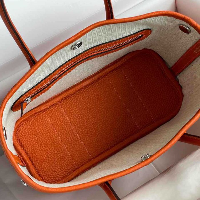 HERMES ガーデン カーフレザー オレンジ ハンドバッグ セミハンドメイド 18cm Garden サイズ:18cm