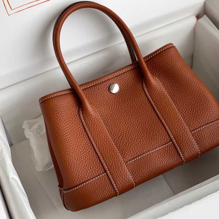 HERMES ガーデン カーフレザー ブラウン ハンドバッグ セミハンドメイド 18cm Garden サイズ:18cm