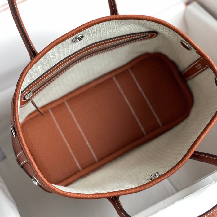 HERMES ガーデン カーフレザー ブラウン ハンドバッグ セミハンドメイド 18cm Garden サイズ:18cm