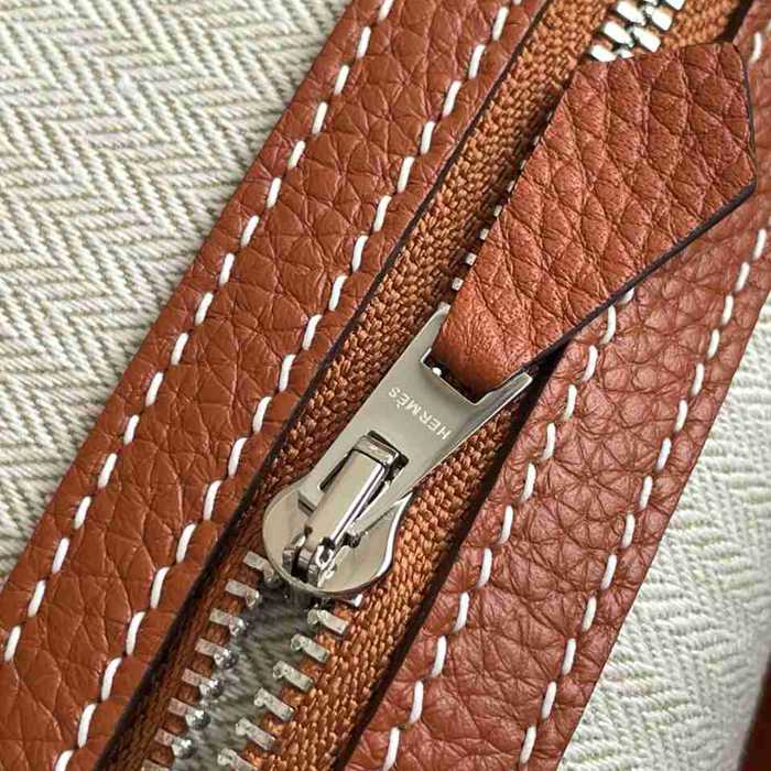 HERMES ガーデン カーフレザー ブラウン ハンドバッグ セミハンドメイド 18cm Garden サイズ:18cm
