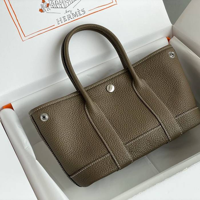 HERMES ガーデン カーフレザー 象グレー ハンドバッグ セミハンドメイド 18cm Garden サイズ:18cm
