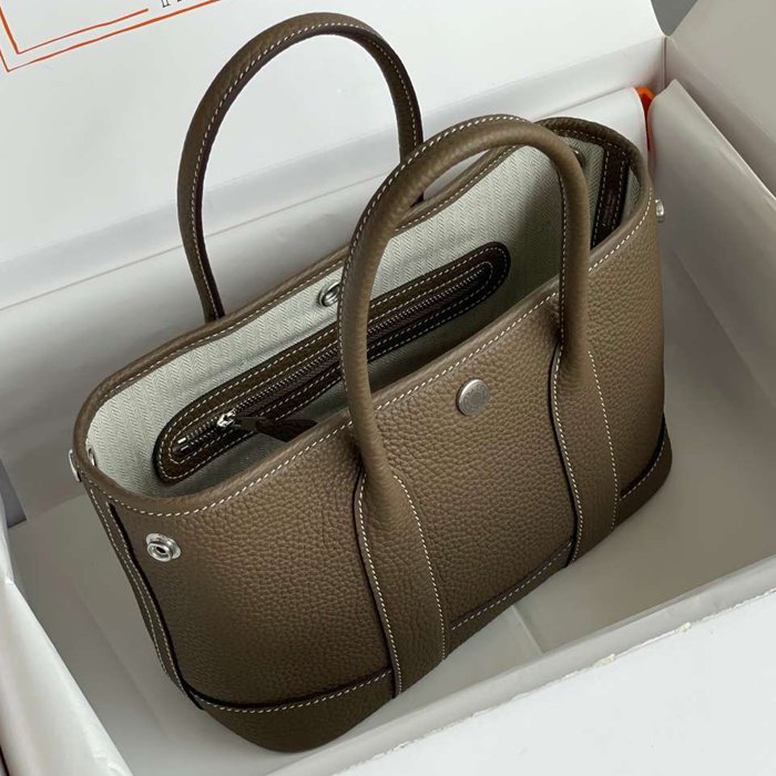 HERMES ガーデン カーフレザー 象グレー ハンドバッグ セミハンドメイド 18cm Garden サイズ:18cm