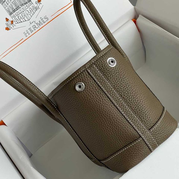 HERMES ガーデン カーフレザー 象グレー ハンドバッグ セミハンドメイド 18cm Garden サイズ:18cm