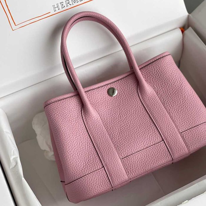 HERMES ガーデン カーフレザー 桜ピンク ハンドバッグ セミハンドメイド 18cm Garden サイズ:18cm