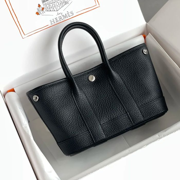 HERMES ガーデン カーフレザー ブラック ハンドバッグ セミハンドメイド 18cm Garden サイズ:18cm