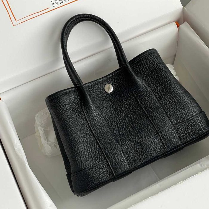 HERMES ガーデン カーフレザー ブラック ハンドバッグ セミハンドメイド 18cm Garden サイズ:18cm