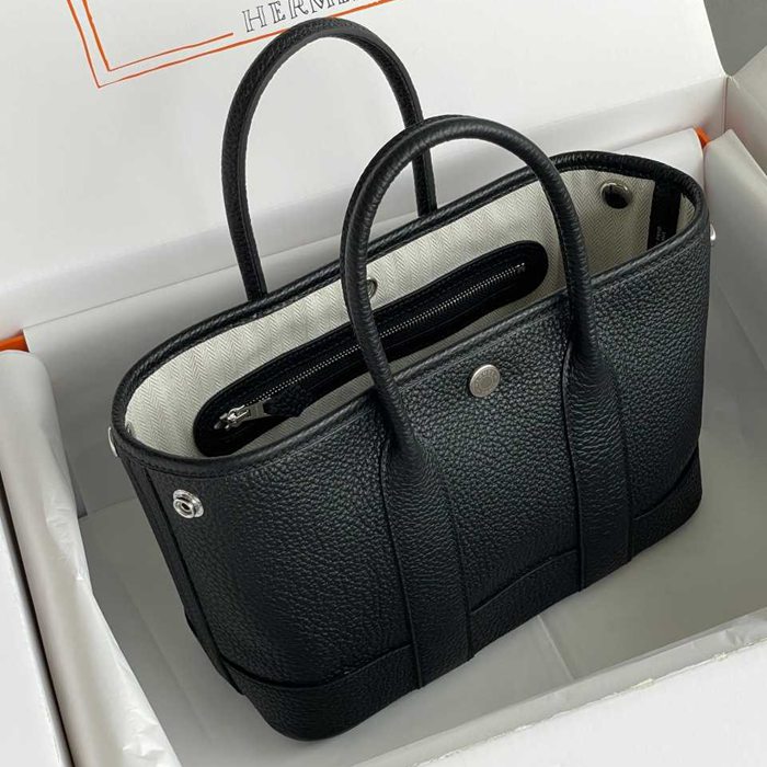 HERMES ガーデン カーフレザー ブラック ハンドバッグ セミハンドメイド 18cm Garden サイズ:18cm
