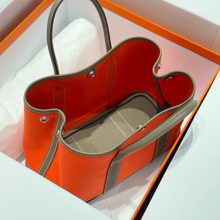 HERMES ガーデン 30cm オレンジ ハンドバッグ セミハンドメイド 30cm Garden 30cm サイズ:30cm