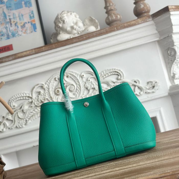 HERMES ガーデン 30cm カーフレザー ミントグリーン ハンドバッグ セミハンドメイド 30cm Garden 30cm サイズ:30cm