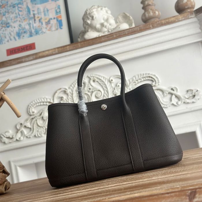 HERMES ガーデン 30cm カーフレザー エボニー色 ハンドバッグ セミハンドメイド 30cm Garden 30cm サイズ:30cm