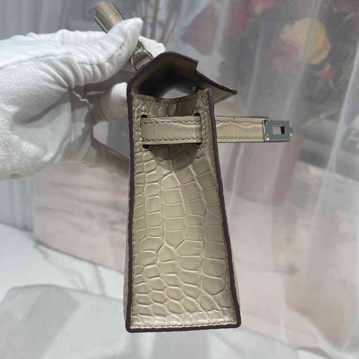 HERMES ケリー ワニ革 グレー ショルダーバッグ 高品質 19cm Kelly サイズ:19cm