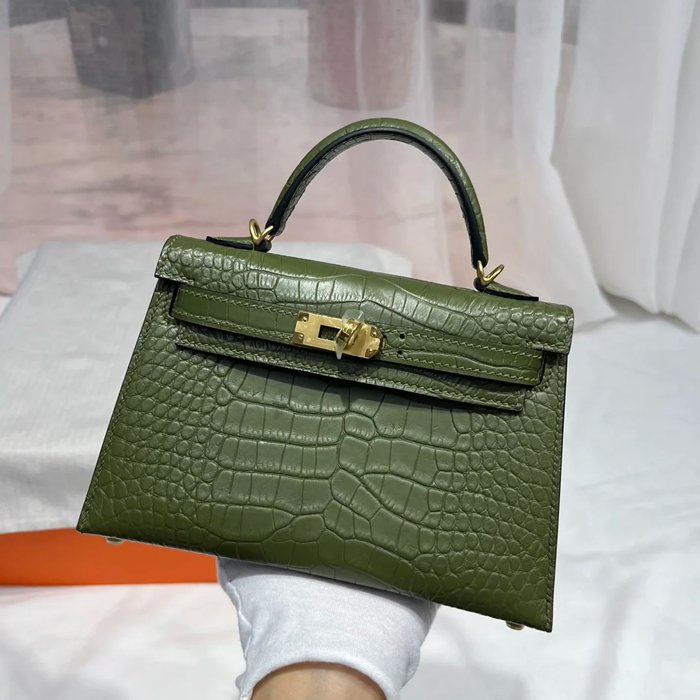 HERMES ケリー ワニ革 グリーン ショルダーバッグ 高品質 19cm Kelly サイズ:19cm