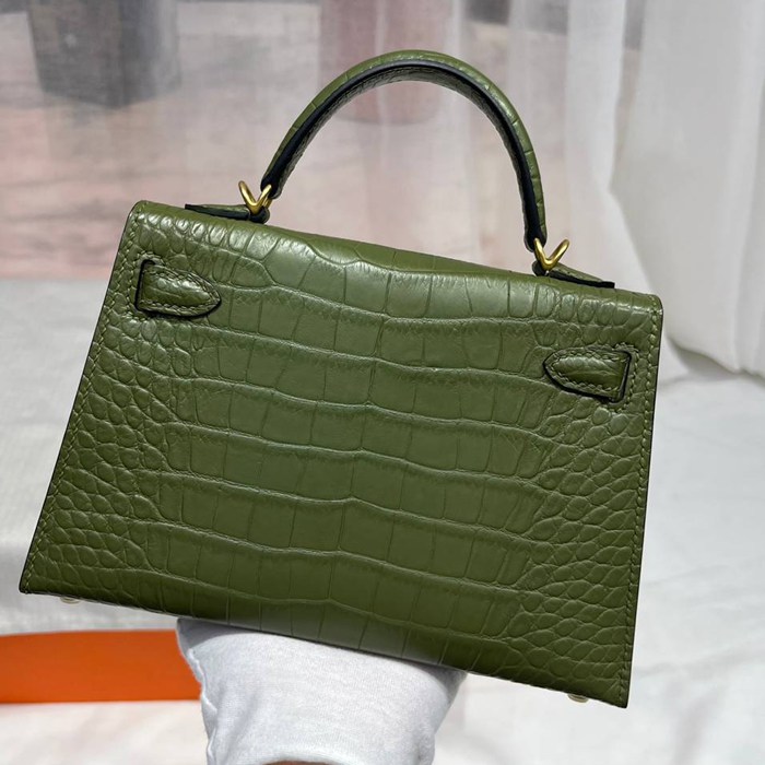 HERMES ケリー ワニ革 グリーン ショルダーバッグ 高品質 19cm Kelly サイズ:19cm