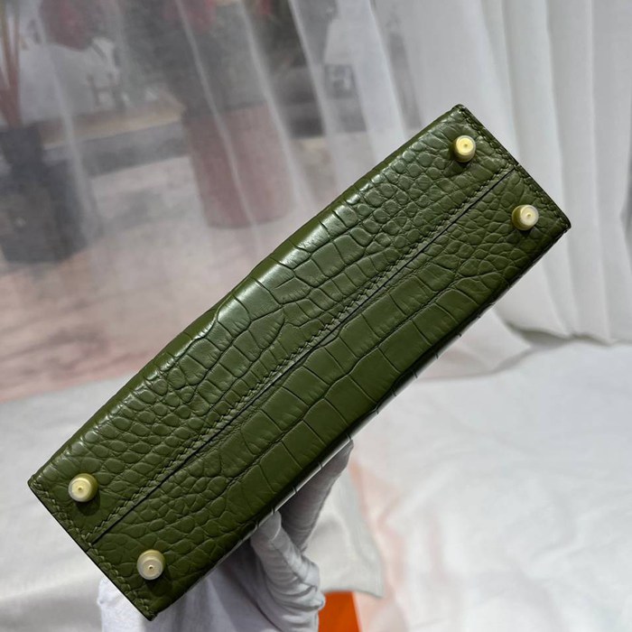 HERMES ケリー ワニ革 グリーン ショルダーバッグ 高品質 19cm Kelly サイズ:19cm
