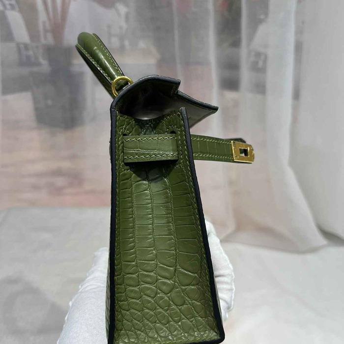 HERMES ケリー ワニ革 グリーン ショルダーバッグ 高品質 19cm Kelly サイズ:19cm