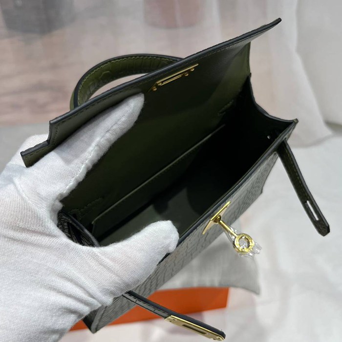 HERMES ケリー ワニ革 グリーン ショルダーバッグ 高品質 19cm Kelly サイズ:19cm