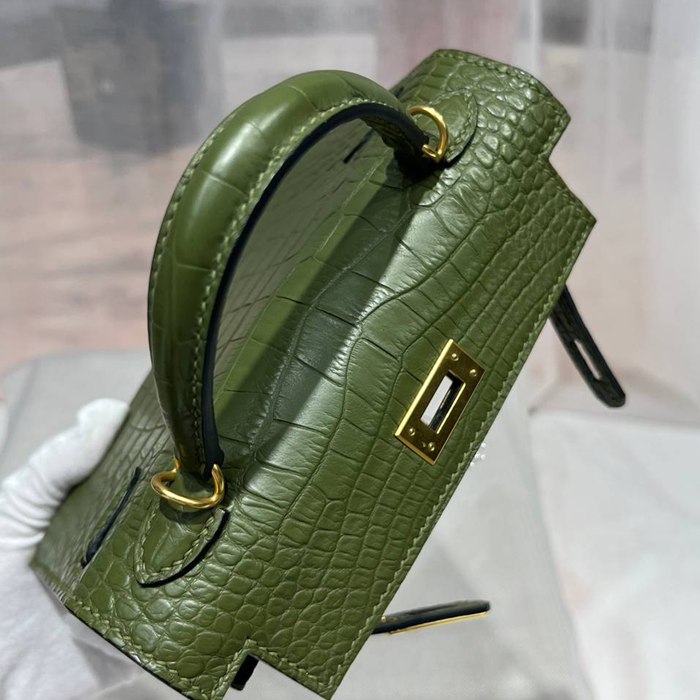 HERMES ケリー ワニ革 グリーン ショルダーバッグ 高品質 19cm Kelly サイズ:19cm