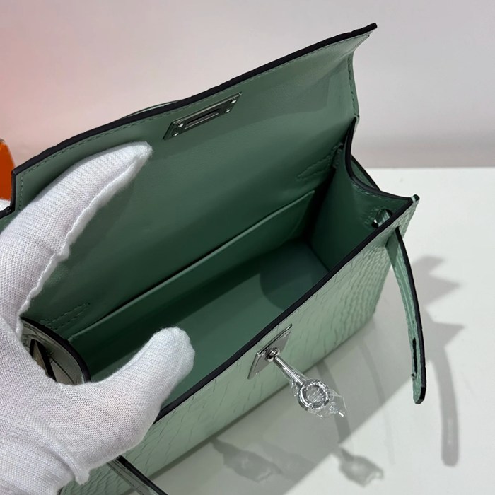 HERMES ケリー 19cm ワニ革 ショルダーバッグ 高品質 金具シルバー 19cm Kelly 19cm サイズ:19cm