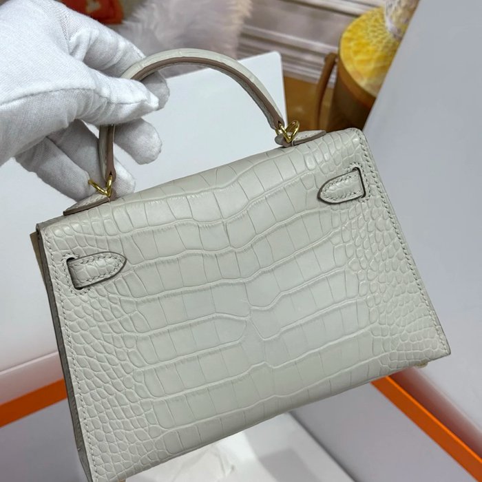 HERMES ケリー 19cm ワニ革 ホワイト ショルダーバッグ 高品質 19cm Kelly 19cm サイズ:19cm