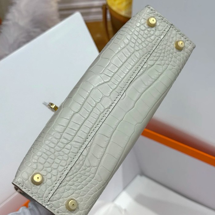 HERMES ケリー 19cm ワニ革 ホワイト ショルダーバッグ 高品質 19cm Kelly 19cm サイズ:19cm