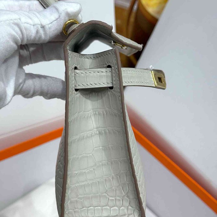 HERMES ケリー 19cm ワニ革 ホワイト ショルダーバッグ 高品質 19cm Kelly 19cm サイズ:19cm
