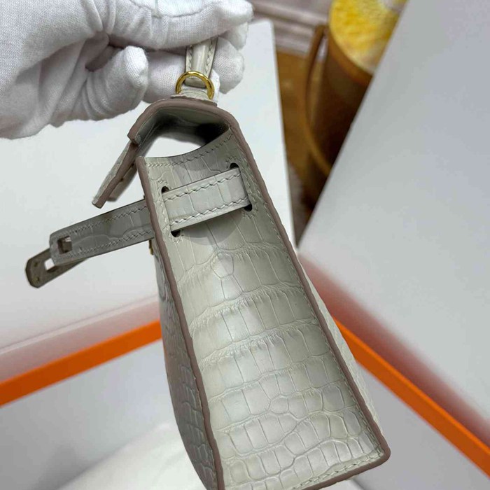 HERMES ケリー 19cm ワニ革 ホワイト ショルダーバッグ 高品質 19cm Kelly 19cm サイズ:19cm