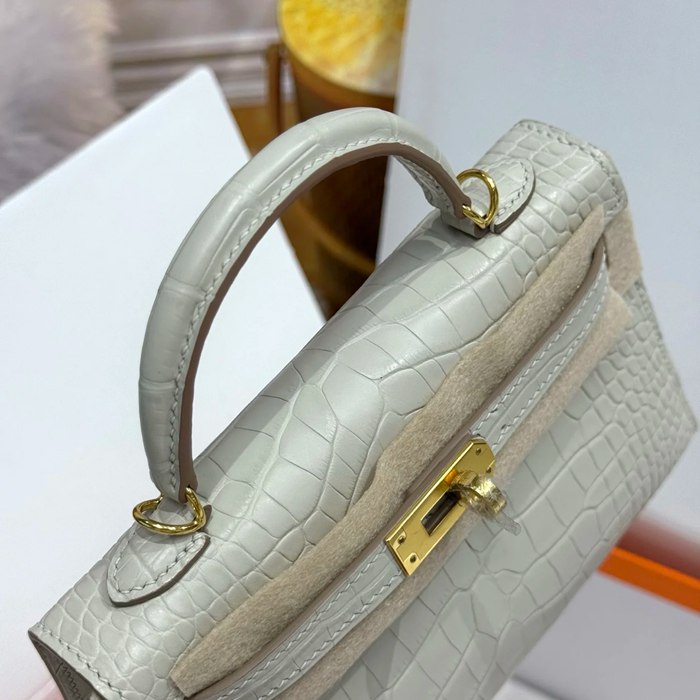 HERMES ケリー 19cm ワニ革 ホワイト ショルダーバッグ 高品質 19cm Kelly 19cm サイズ:19cm