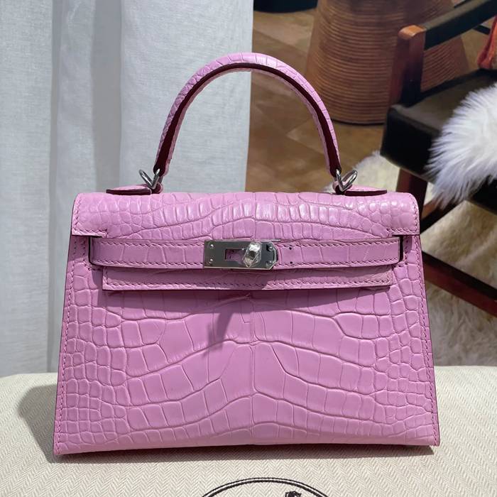 HERMES ケリー 19cm ワニ革 ピンク ショルダーバッグ 高品質 19cm Kelly 19cm サイズ:19cm