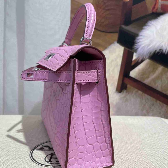 HERMES ケリー 19cm ワニ革 ピンク ショルダーバッグ 高品質 19cm Kelly 19cm サイズ:19cm