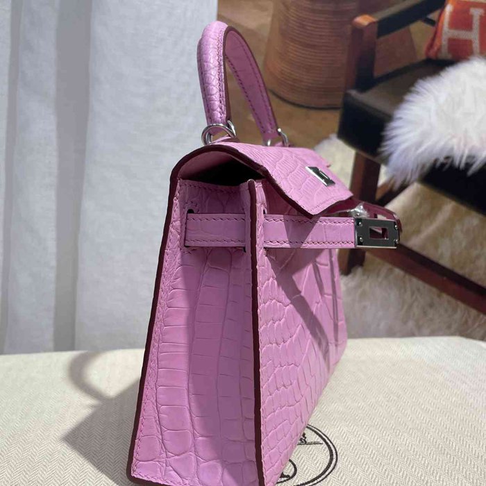 HERMES ケリー 19cm ワニ革 ピンク ショルダーバッグ 高品質 19cm Kelly 19cm サイズ:19cm