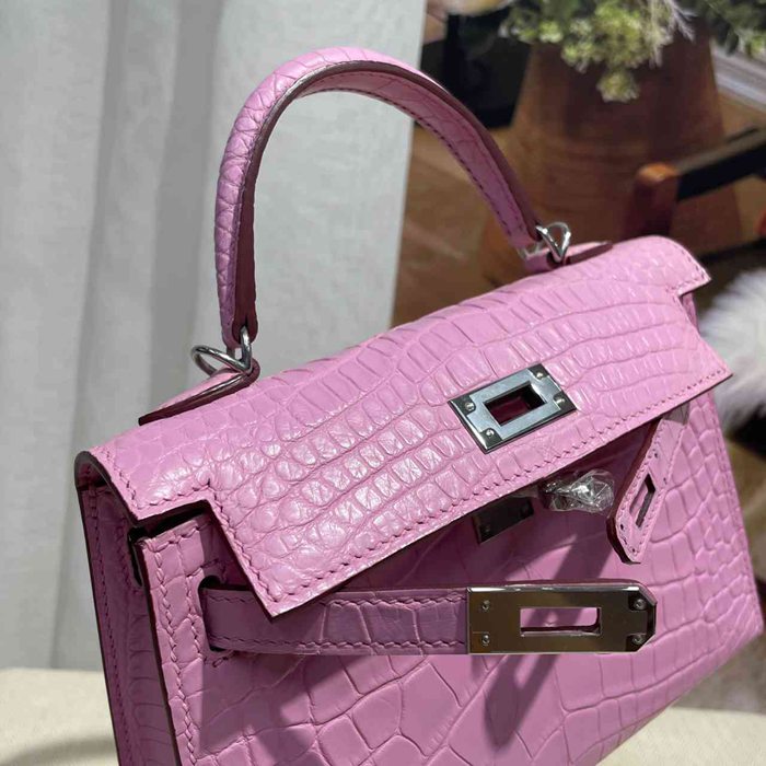 HERMES ケリー 19cm ワニ革 ピンク ショルダーバッグ 高品質 19cm Kelly 19cm サイズ:19cm