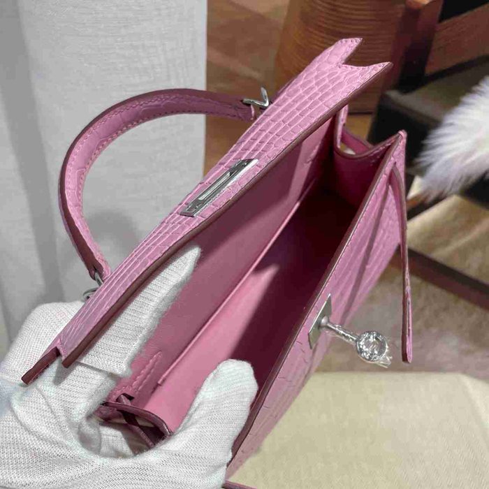 HERMES ケリー 19cm ワニ革 ピンク ショルダーバッグ 高品質 19cm Kelly 19cm サイズ:19cm