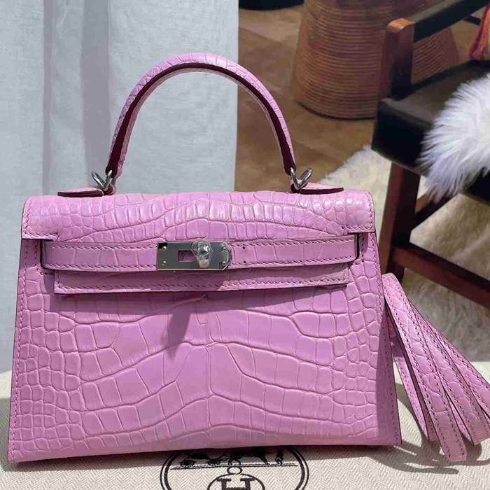 HERMES ケリー 19cm ワニ革 ピンク ショルダーバッグ 高品質 19cm Kelly 19cm サイズ:19cm