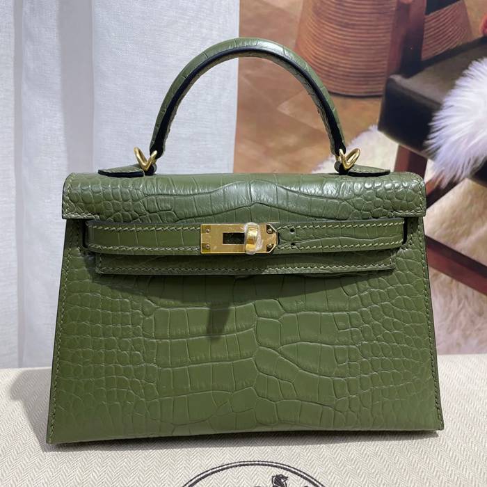 HERMES ケリー 19cm ワニ革 ショルダーバッグ 高品質 金具ゴールド 19cm Kelly 19cm サイズ:19cm
