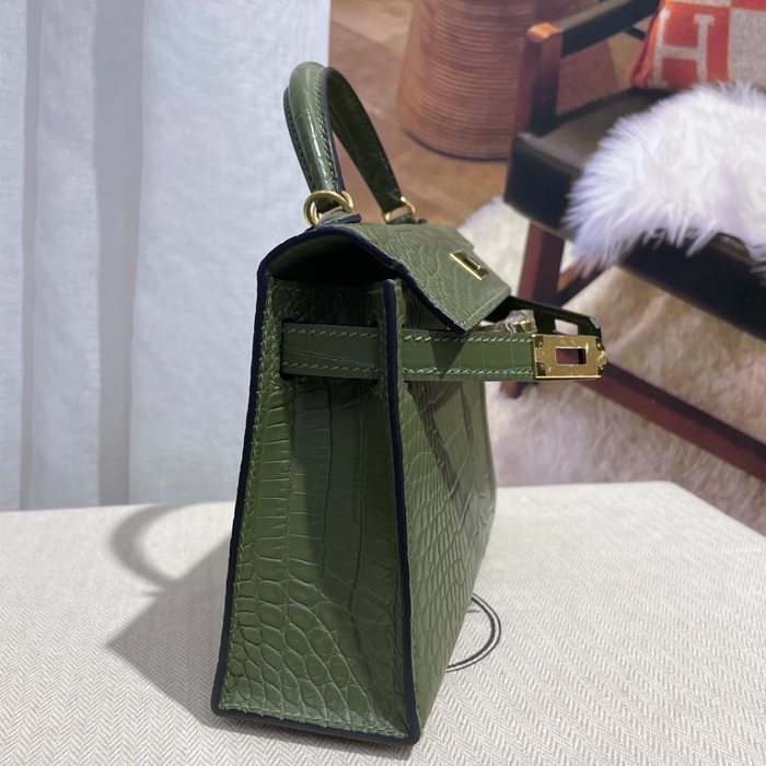HERMES ケリー 19cm ワニ革 ショルダーバッグ 高品質 金具ゴールド 19cm Kelly 19cm サイズ:19cm