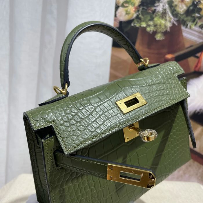 HERMES ケリー 19cm ワニ革 ショルダーバッグ 高品質 金具ゴールド 19cm Kelly 19cm サイズ:19cm