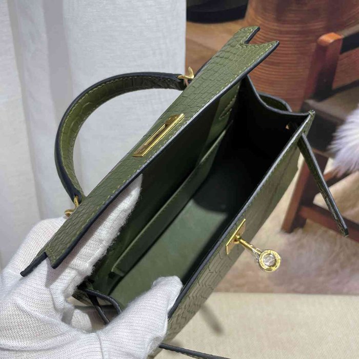 HERMES ケリー 19cm ワニ革 ショルダーバッグ 高品質 金具ゴールド 19cm Kelly 19cm サイズ:19cm