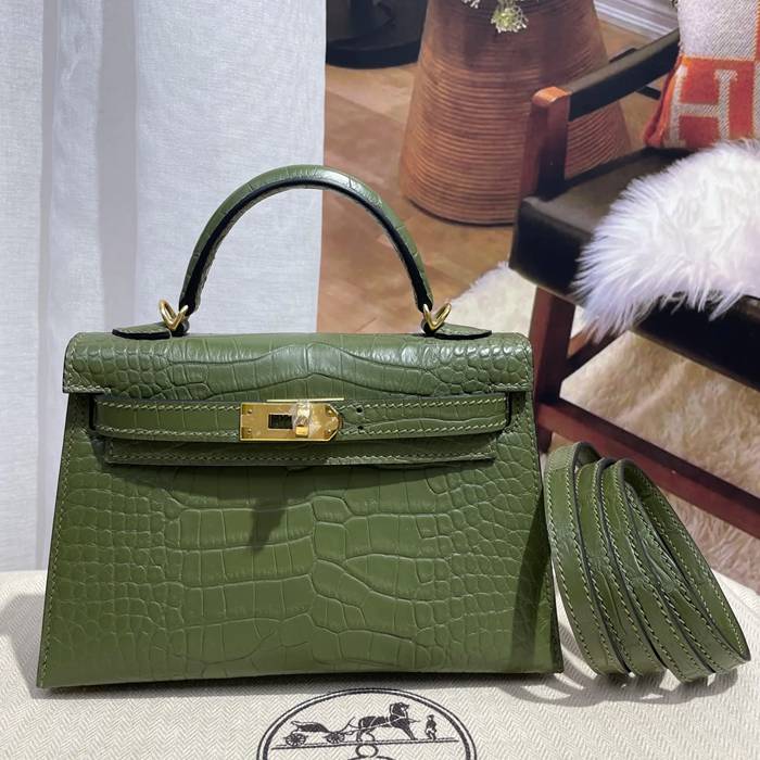 HERMES ケリー 19cm ワニ革 ショルダーバッグ 高品質 金具ゴールド 19cm Kelly 19cm サイズ:19cm